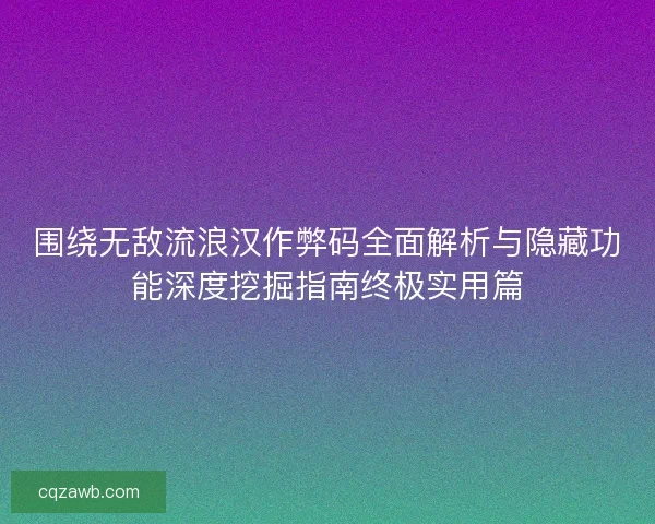 围绕无敌流浪汉作弊码全面解析与隐藏功能深度挖掘指南终极实用篇